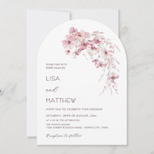 Dusty Pink Boho Flowers White Casual Wedding Invitation