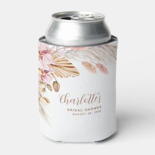 Dusty Pink Boho Pampas Grass   Bridal Shower Can Cooler