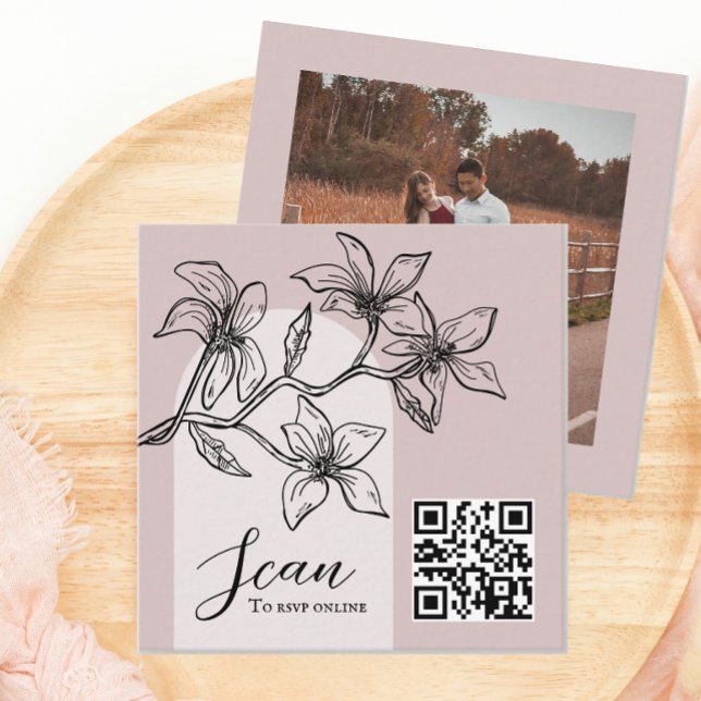 Dusty Pink Boho Photo Online RSVP QR Code  Enclosure Card (Creator Uploaded)