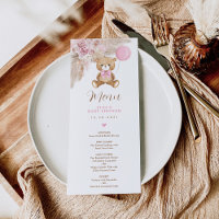Dusty Pink Boho Teddy Bear Balloon Menu Card