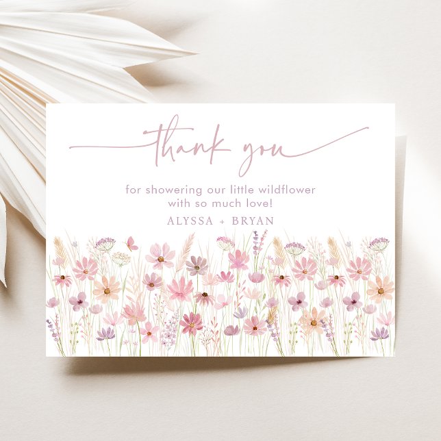 Dusty Pink Boho Wildflowers Baby Shower Thank You Card (Creator Uploaded)