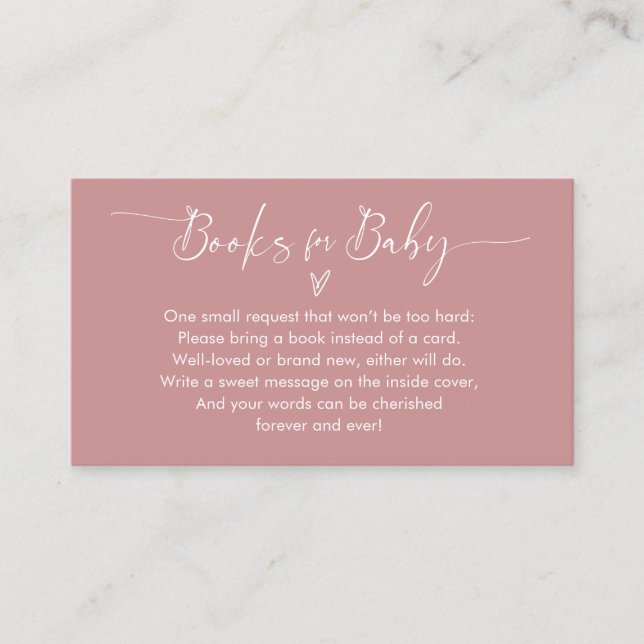 Dusty Pink Books for Baby Shower Enclosure Card (Front)