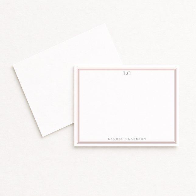 Dusty Pink Border Monogram Stationery Note Cardy Invitation (Creator Uploaded)