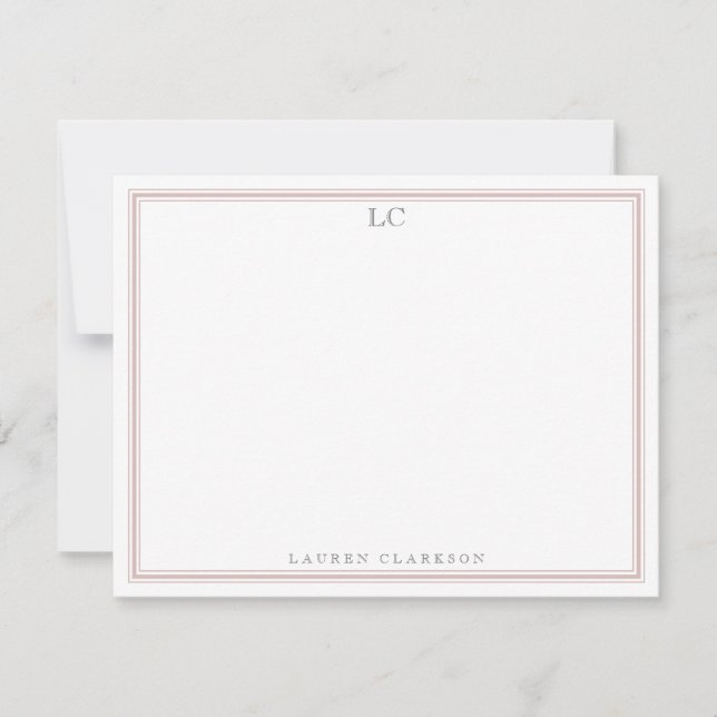 Dusty Pink Border Monogram Stationery Note Cardy Invitation (Front)