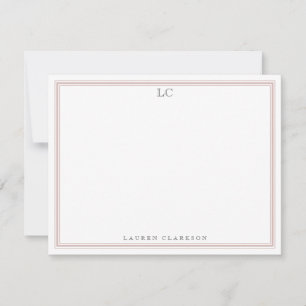 Dusty Pink Border Monogram Stationery Note Cardy Invitation
