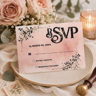 Dusty Pink Botanical floral wedding RSVP Card