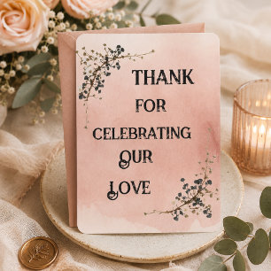 Dusty Pink Botanical floral wedding Thankyou Card