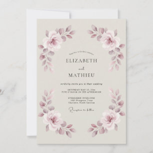 Dusty Pink Botanical Flourish Wedding Invitation