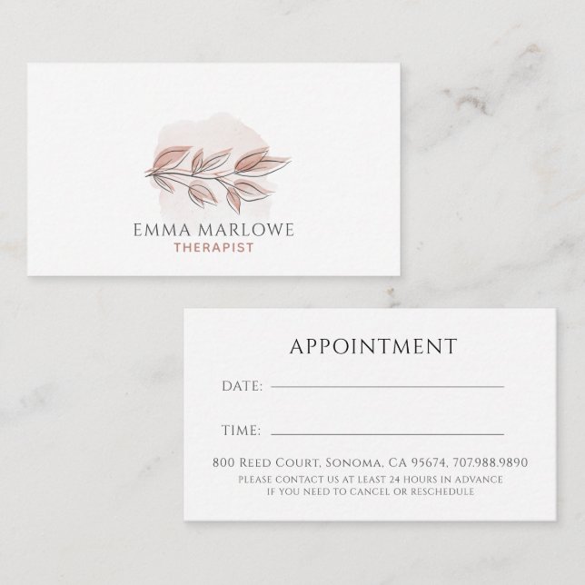 Dusty Pink Botanical Therapist Appointment Business Card (Front/Back)