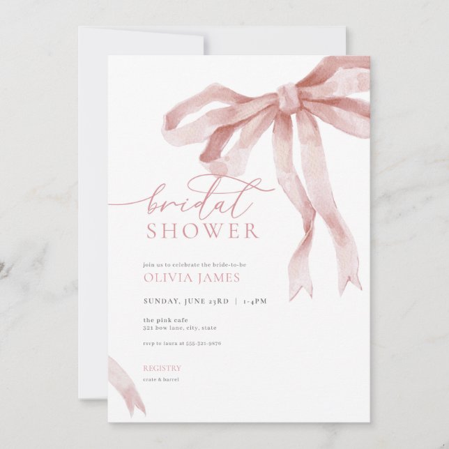 Dusty Pink Bow Bridal Shower Invitation (Front)