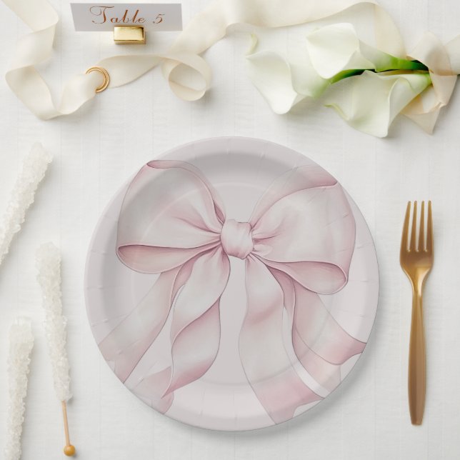 Dusty Pink Bow Bridal Shower Paper Plate (Wedding)