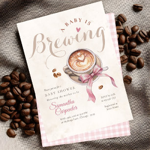Dusty pink bow coffee baby is brewing baby shower invitation