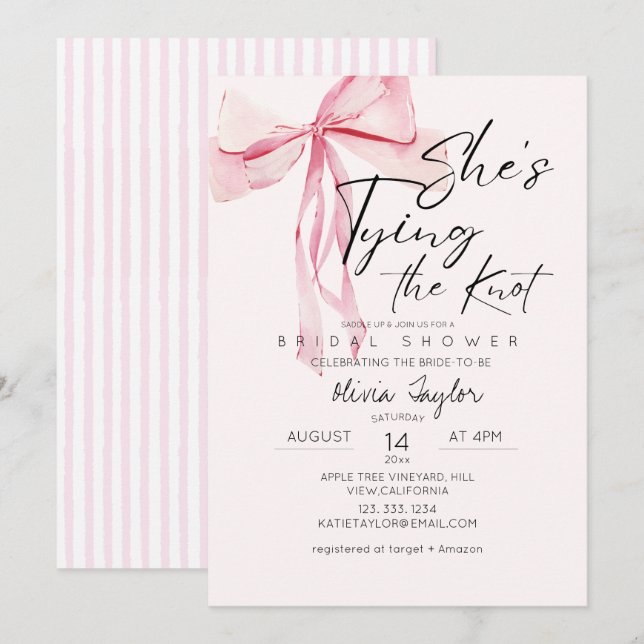 Dusty Pink Bow She's Tying the Knot Bridal Shower  Invitation (Front/Back)