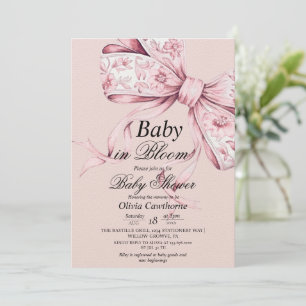 Dusty Pink Bow Watercolor Baby Shower Invitation