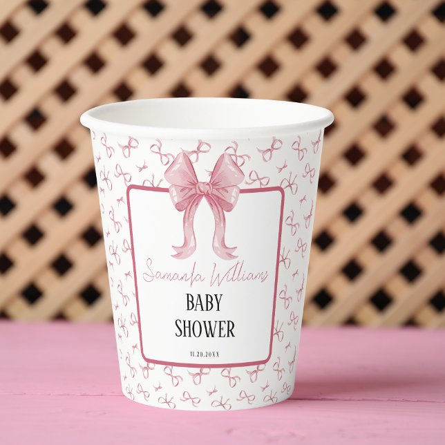 Dusty Pink Bow Watercolor Baby Shower Paper Cups (Creator Uploaded)