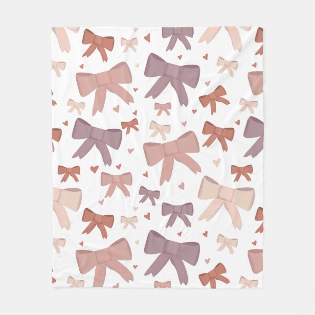 Dusty Pink Bows And Hearts Cute And Girly Pattern Fleece Blanket (Front)