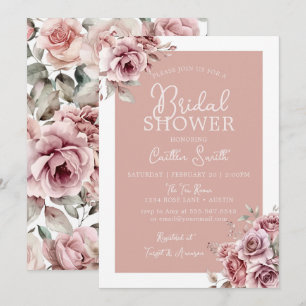 Dusty Pink Bridal Shower Invitation Floral Rose
