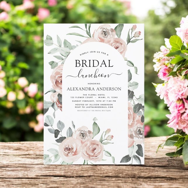  Dusty Pink Bridal Shower Luncheon Greenery Invita Invitation (Creator Uploaded)