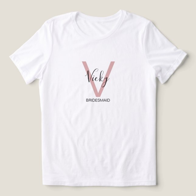 Dusty Pink Bridesmaid Monogram Tri-Blend Shirt (Design Front)
