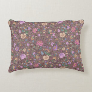 Dusty Pink Brown Beige Whimsical Colorful Floral Decorative Cushion