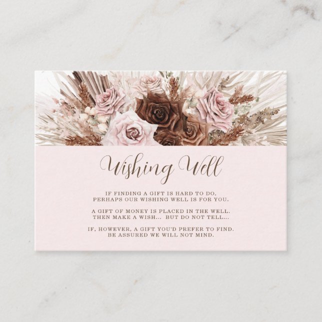 Dusty Pink Brown Floral Pampas Grass Wishing Well Enclosure Card (Front)