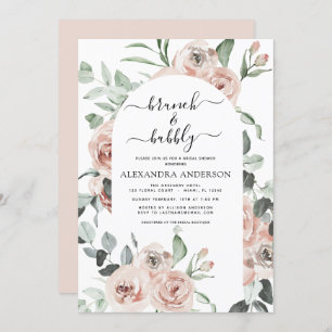 Dusty Pink Brunch & Bubbly Bridal Shower Greenery Invitation