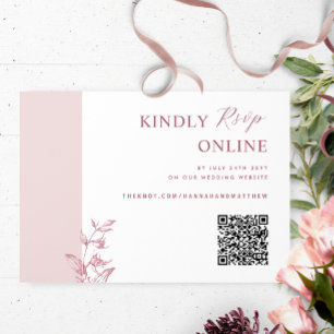 Dusty Pink, Burgundy Elegant QR Code RSVP Wedding Enclosure Card