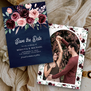 Dusty Pink Burgundy Floral Navy Blue Wedding Save The Date
