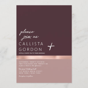 Dusty Pink Burgundy Rose Gold Colour Block Wedding Invitation