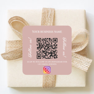 Dusty pink business name qr code instagram square sticker