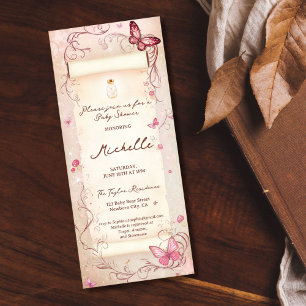 Dusty Pink Butterfly Enchanted Forest Scroll Baby Invitation