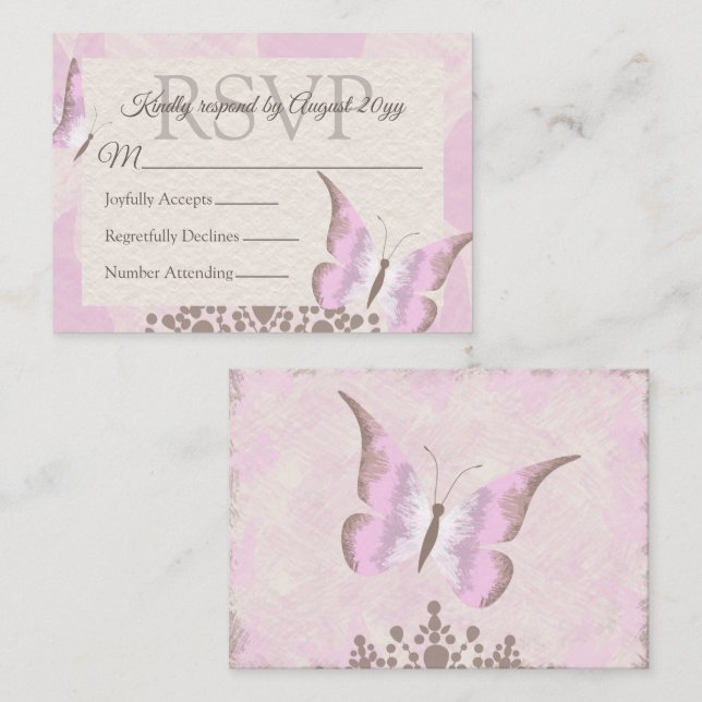 Dusty Pink Butterfly Quinceañera RSVP Card (Front/Back)