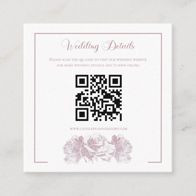 Dusty Pink Calligraphy QR Code Wedding Enclosure Card (Front)