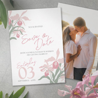 Dusty pink cattleya orchid floral custom photo  save the date