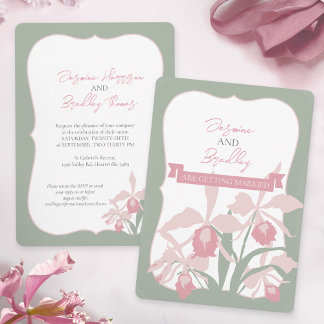 Dusty pink Cattleya orchid wedding modern floral Invitation