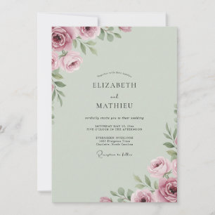 Dusty Pink Celadon Peony Wedding Invitation