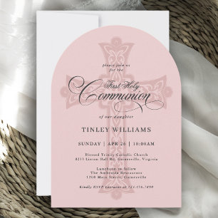 Dusty Pink Celtic Cross First Holy Communion Invitation