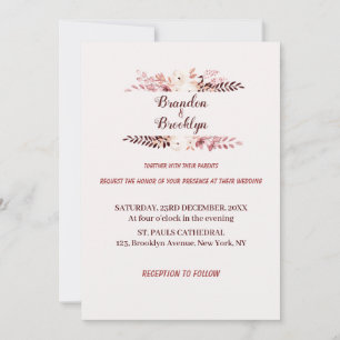 Dusty pink Champagne Floral Wedding Invitation