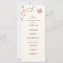 Dusty Pink Cherry Blossom Chinese Wedding Menu 