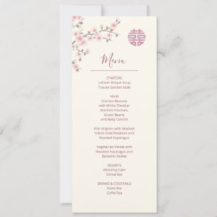Dusty Pink Cherry Blossom Chinese Wedding Menu  Invitation