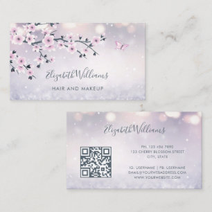 Dusty Pink Cherry Blossom Glam Business Card