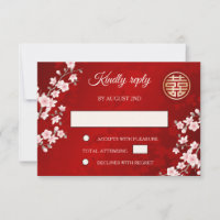 Dusty PInk Cherry Blossom Red RSVP Chinese Wedding