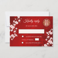 Dusty PInk Cherry Blossom Red RSVP Chinese Wedding