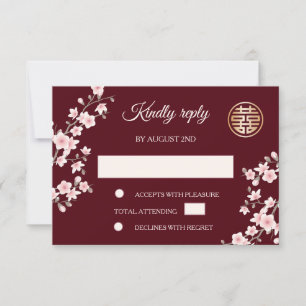 Dusty PInk Cherry Blossom  RSVP Chinese Wedding Invitation
