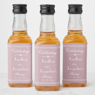 Dusty Pink Chic Custom Wedding Names Cute Mini Liquor Bottle Label