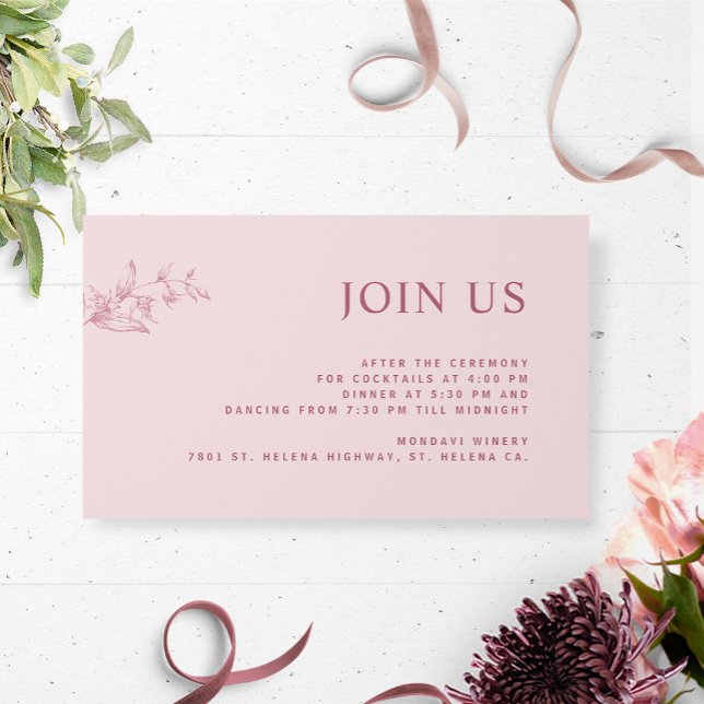Dusty Pink, Chic Modern Join Us Reception Wedding  Enclosure Card (Creator Uploaded)