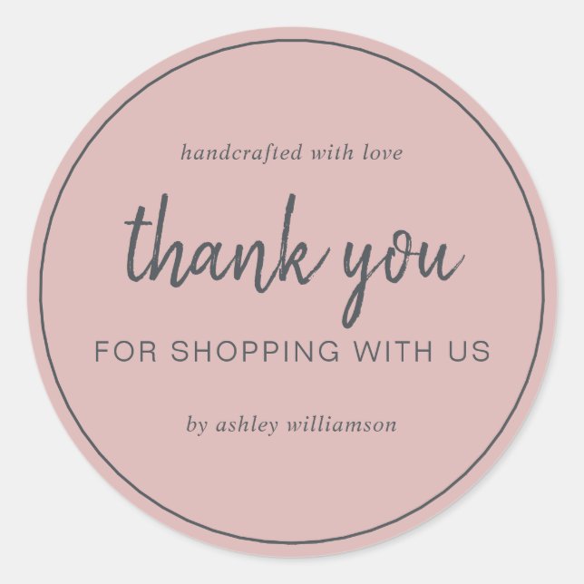 Dusty Pink Chic Script Thank You For Shopping Classic Round Sticker (Front)