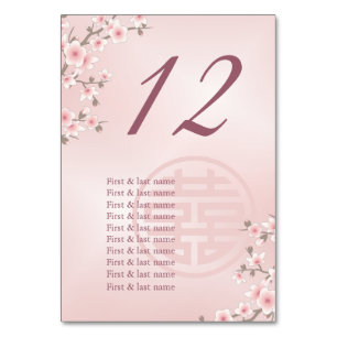 Dusty Pink Chinese Wedding Guest Names  Table Number