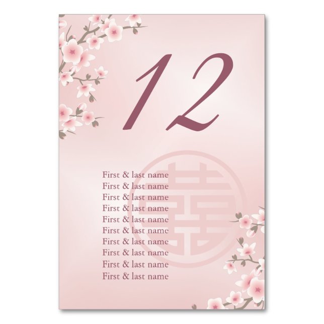 Dusty Pink Chinese Wedding Guest Names  Table Number (Front)