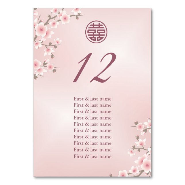 Dusty Pink Chinese Wedding Guest Names  Table Number (Front)
